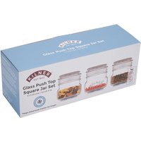 Set of 3 Kilner Push Top Square Jars - Clear