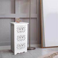 3 Draw Carved Bedside Cabinet - White