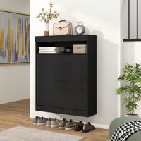 HOMCOM Shoe Cabinet Wall MountFreestanding - Black
