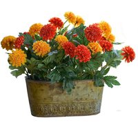 Artificial Marigold Flowers in Trough - Orange, Red
