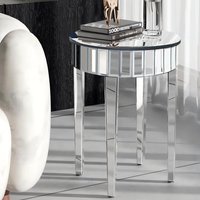 Circular Mirrored Side Table Chrome Finish - Silver