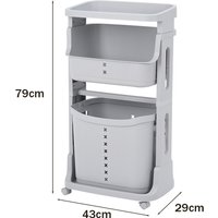 3-Tier Laundry Basket with Wheels - Grey