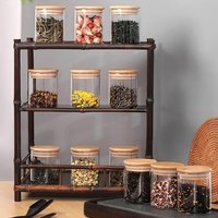 Glass Spice Storage Jar Set with Bamboo Lids - Clear