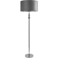 Marissa Chrome Stacked Ball Floor Lamp with Grey Velvet with Chrome Shade Bulb - Silver