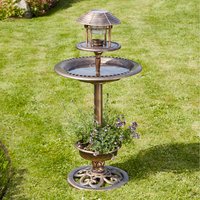 Bird Hotel with Solar Light and Bird Bath - Bronze