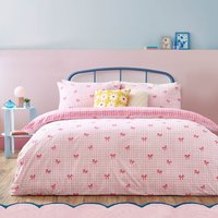 Gingham Bows Printed Duvet Cover Set - Pink / Double