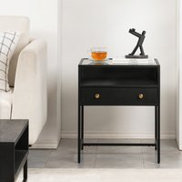 Hale Metal Nightstand Bedside Table Glass top in Black - Black