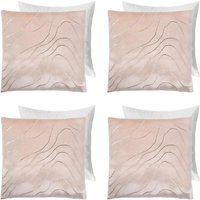 Pack Of Metallic Wave Velvet Filled Cushions - Natural / 4