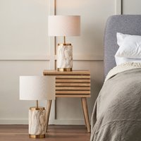Set of 2 Carrara Stone Effect Ceramic Table Lamps - Brown