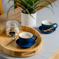 12 Piece Coloured Cappuccino Cup and Saucer Set - 250ml - Navy