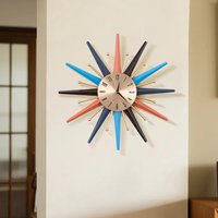 Large Metal Starburst Decorative Wall Clock - Multicolour / 55cm
