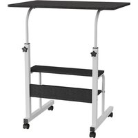 Wooden Mobile Bedside Desk with Adjustable Height - Home and Office - Black