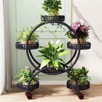 Pot Plant Stand with Wheels Balcony Rack - black