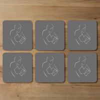 Drawing of a couple in one line Designer Coaster Set - Grey