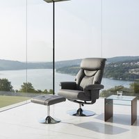 Denton Grey Leather Effect Reclining Chair And Footstool - Grey