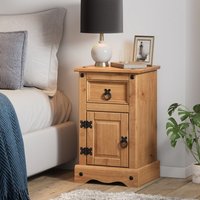 Corona Bedside Cabinet 1 Door 1 Drawer Narrow Pot Cupboard Wooden Pine Wood - Brown