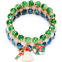 Three-Pack Christmas Beaded Combination Bracelet - Blue
