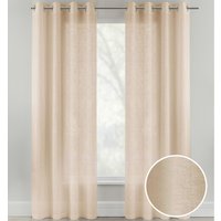 Pair of Plain Eyelet Header Sheer Linen-Look Voile Panels - Natural / 229cm