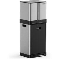 3 Compartment Stainless Steel Recycling Pedal Bin - Silver