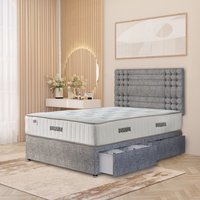 Saville Tweed Fabric Divan Bed Set with 32" Headboard Orthopaedic Mattress - Grey / 2 / Double