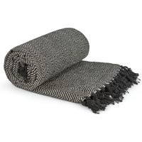 Herringbone Blanket Throw - Black / 228cm / 254cm