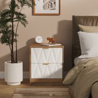 Las Vegas F Ready Assembled 2 Drawer Bedside - White Matt & Vintage Oak