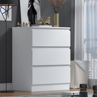 FWStyle 3 Drawer Chest of Drawers Matt White No Handle Modern Deep - Matt White