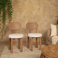 New Mexico Mango Wood Dining Chairs Set of 2 with Bouclé Seats - Brown