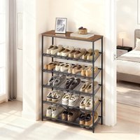 Shoe Rack, 6-Tier Shoe Storage with Shelves and Large Top - Rustic Brown, Ink Black