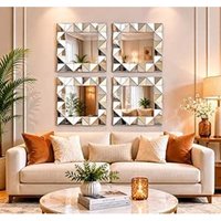 Pack of 4 Square 3D Art Deco Wall Mounted Mirrors