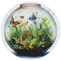 Plant Terrariums Round Worktop Protector - Textured Glass Chopping Board - Green