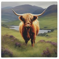 Highland Cow Scottish Landscape Glass Hot Pot Stand - Heat Resistant Non-Slip Trivet - Green