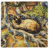 Van Gogh Tree Roots Siamese Cat Large Square Worktop Protector - Smooth Glass Chopping Board - Neutral