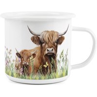Highland Cow & Calf Enamel Mug - Brown