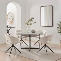 Adley Round Grey Concrete Effect Dining Table 4 Anika Swivel Chairs - Cream