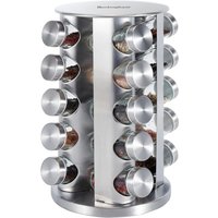 Stainless Steel Rotating Spice Rack with 20 Jars Space-Saving Kitchen Organizer - Chrome
