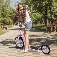 HOMCOM Teen Scooter Push Kick Scooters with Rubber Wheels - Pink