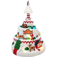 , Musical LED North Pole with Moving Train - White , Musical LED North Pole with Moving Train - White