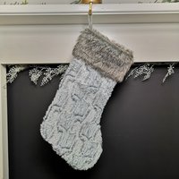 Samuel Alexander, Festive Grey Fur Trimmed Christmas Stocking - Grey Samuel Alexander, Festive Grey Fur Trimmed Christmas Stocking - Grey