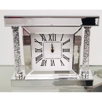 Crushed Diamante Jewel Mirror Wall Clock - Silver