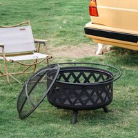 Black Heavy Duty Frame Fire Pit BBQ Brazier Grill - Black