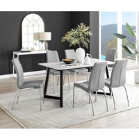 Carson White Marble Effect Dining Table and 6 Isco Chairs - Grey