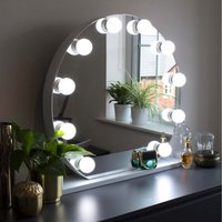 Audrey Round Hollywood Vanity Mirror with LED Lights - Silver