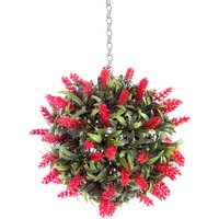 Best Artificial 24cm Red Lush Lavender Hanging Basket Flower Topiary Ball - Red