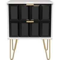 Cube Ready Assembled 2 Drawer Bedside Cabinet - Deep Black & White Matt