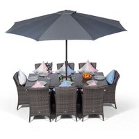 Savannah Square Rattan Patio Dining Set with Ice Bucket Drinks Cooler - Grey / 8