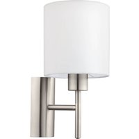 EGLO Pasteri Satin NickelWhite Fabric Wall Light With Switch - satin nickel