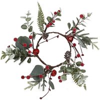 , Red Berry with Bells Candle Ring - Green , Red Berry with Bells Candle Ring - Green