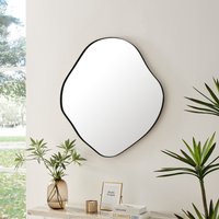 Vita Asymmetrical Curved Pebble Metal Framed Wall Mirror - Black