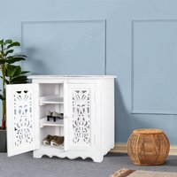 Carved Hallway Bedside Shoe Cabinet Storage - White